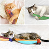 Three images showing a lifelike 3D catnip fish plush toy for cats in various colors and contexts.