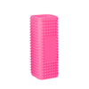 A bright pink pet hair removal brush with silicone hollow rubber bristles.