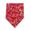A pink and green watermelon print dog bandana made of soft cotton fabric.