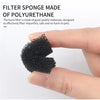 A hand holds a black sponge filter made of polyurethane, designed to filter impurities for pets.
