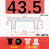 Black and white silicone rubber hole plugs shown with technical drawing and product options
