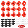 Un jeu de 15 tétines plastiques rouges pour abreuvoirs de poulets automatiques.