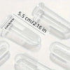 A collection of clear silicone pet toothbrushes for dogs and cats shown with a dimension marker.