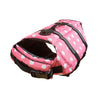 Gilet de sauvetage rose pour chien à pois blancs avec sangles et boucles noires