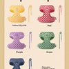 A display of multiple colored checkered no-pull dog harnesses available for delivery, including yellow, red, purple, green, a