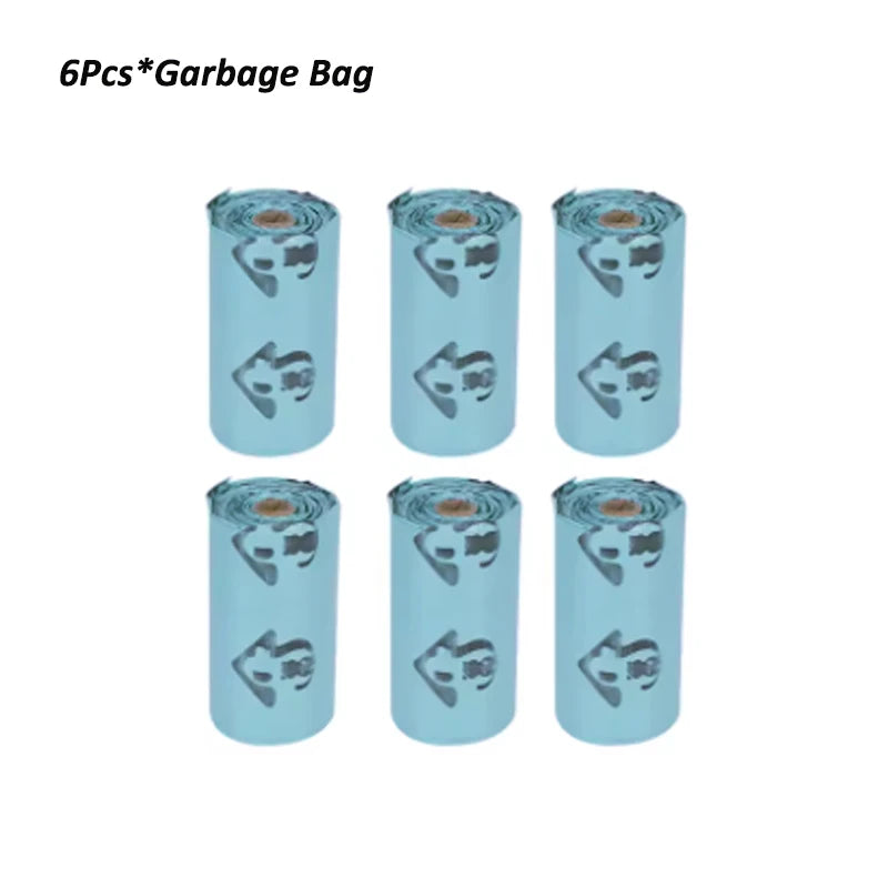 Six reusable pet litter bags or garbage bags in a light blue color.