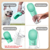A green portable leakproof dog water bottle being used for washing and featuring a sling rope.
