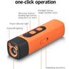 An orange multi-mode switch device with buttons and an ultrasonic probe for a dog bark deterrent trainer.