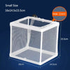 A small white mesh isolation box for aquarium fish breeding with suction cups, measuring 16x14.5x15.5 cm.