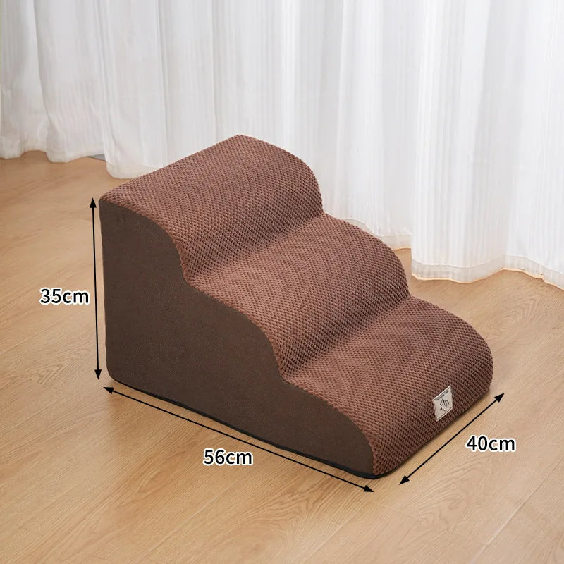 Brown washable non-slip pet stairs designed for climbing onto beds and sofas