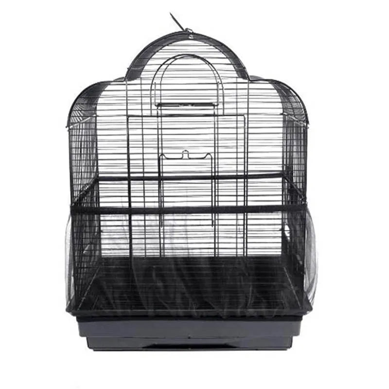 A black breathable nylon mesh bird cage cover with a dome shape and rectangular base.