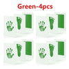 Green handprint and footprint kits in four pieces displayed on a white background.