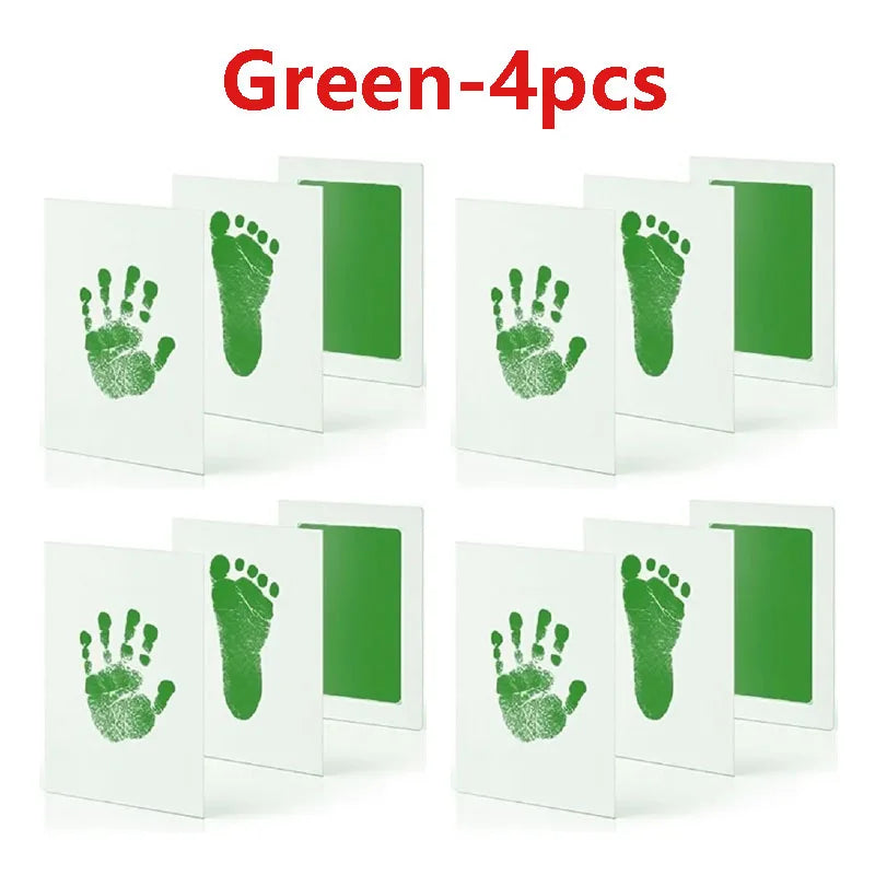 Green handprint and footprint kits in four pieces displayed on a white background.