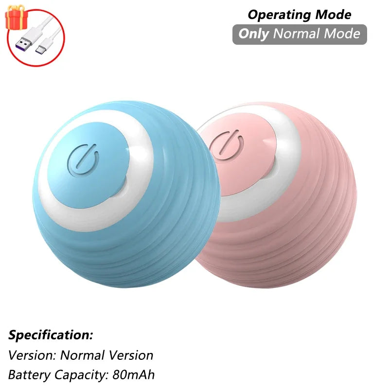 A pair of pink and blue silicone rolling cat toys with a switch and battery visible.