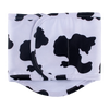 Reusable washable sanitary pants for male dogs featuring a black and white cow print design