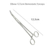 Stainless steel elbow hemostatic forceps shown in a diagonal view