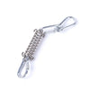 A silver dog spring pole toy with a hook and cotton rope.
