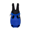 A bright blue breathable mesh pet carrier backpack with black straps.
