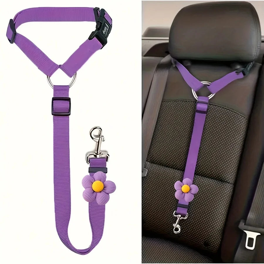 Harnais de sécurité pour chien violet avec charme floral