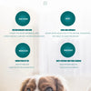 A dog lies down looking at the camera next to marketing text describing four big advantages for pet care problems.
