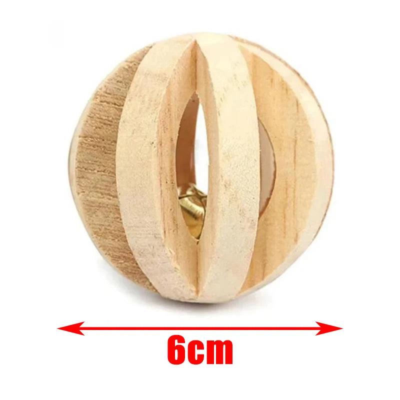 A natural wooden chew toy shaped like a cylinder for small rodents.