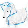 Un imperméable blanc pour animaux de compagnie (chiens et chats) avec des bordures bleues, vue de profil.