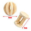 Natural wooden chew toy for small rodents showing its size and structure.