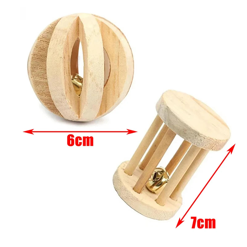 Natural wooden chew toy for small rodents showing its size and structure.