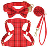 Red plaid dog collar harness and leash set with a bowtie