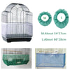 Green and silver nylon mesh bird cage skirt with M and L sized openings for seed catching