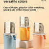 Three stainless steel cat litter shovels in assorted colors, including blue, yellow, and pink.