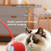 Eine Katze spielt mit einem roten Silikon-Rollspielzeug für Haustiere.