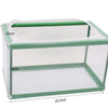 Clear acrylic fish breeding isolation box with green trim and suction cups