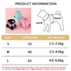 A product information chart showing sizes S, M, and L with corresponding chest measurements in centimeters and pet weights in