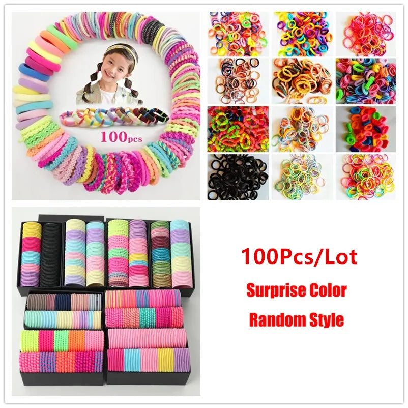 A collection of colorful elastic hair bands and accessories, including hair ties, displayed in various styles and colors.