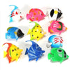 A set of ten colorful, lifelike floating artificial tropical fish in various shades of pink, yellow, blue, and green.
