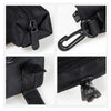 Dispenser para bolsas de excremento de mascota ajustable con enganche para correa y bolsa de tela.