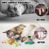 Before and after comparison showing a cat's mouth with organic catnip cactus toys.