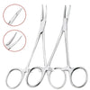 Stainless steel hemostatic forceps with various tips shown in a set.