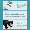 Diagram showing components of an aquarium pump including a connector clip, oxygen adjustment valve, and a National Standard 3