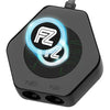 A black electronic device with a circular display showing various LED breathing modes and status indicators.