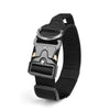 Black tactical dog collar with a silver buckle and black nylon strap.