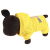 A yellow waterproof raincoat jacket for a dog, shown from the side.