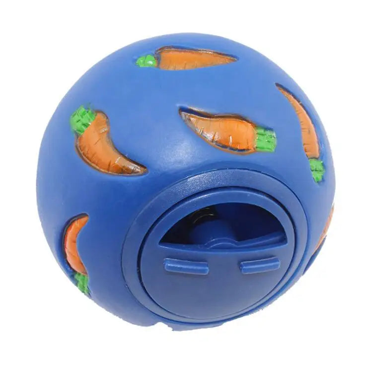Blauer Ball mit orangen Karottenformen, als interaktiver Haustier-Belohnungsball.