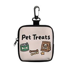 Sachet pour friandises pour animaux noir avec crochet et zip, illustré de friandises pour chiens.