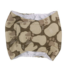 A beige and brown washable dog sanitary wrap designed for male dogs.