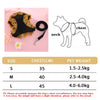 A set of black butterfly pet harnesses in sizes S, M, and L with corresponding chest measurements and pet weight ranges.