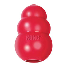 A bright red, oval-shaped rubber dog chew toy with a smooth, rounded design.
