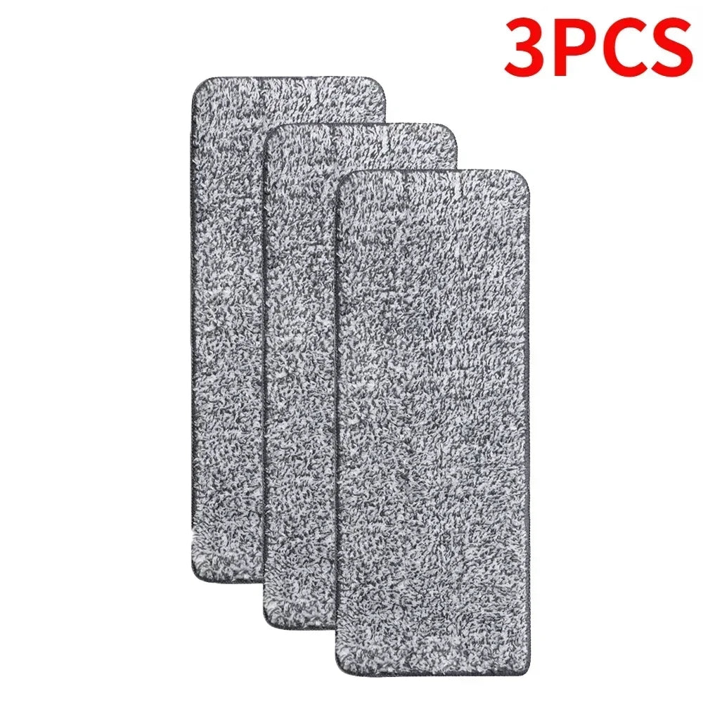 Three reusable microfiber mop pads shown side by side.