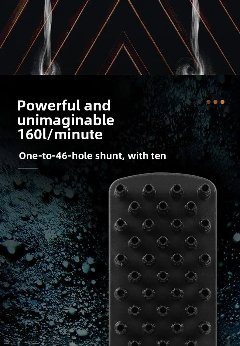 A close-up view of a black oxygen pump with multiple holes, set against a dark, textured background.
